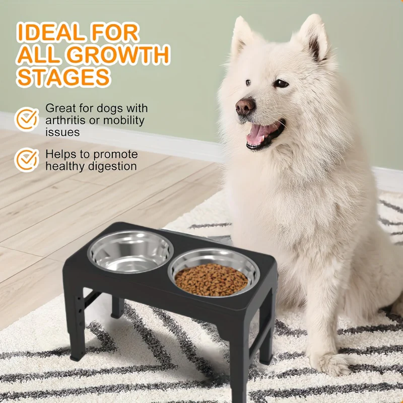 The Dog Bowl Rack Is Foldable And Adjustable In Height, Suitable For Dogs Of Various Body Types. It Includes 2 Feeding Bowls, A Pet Bowl That Can Be Raised And Lowered, And An Elevated Folding Bowl Rack.