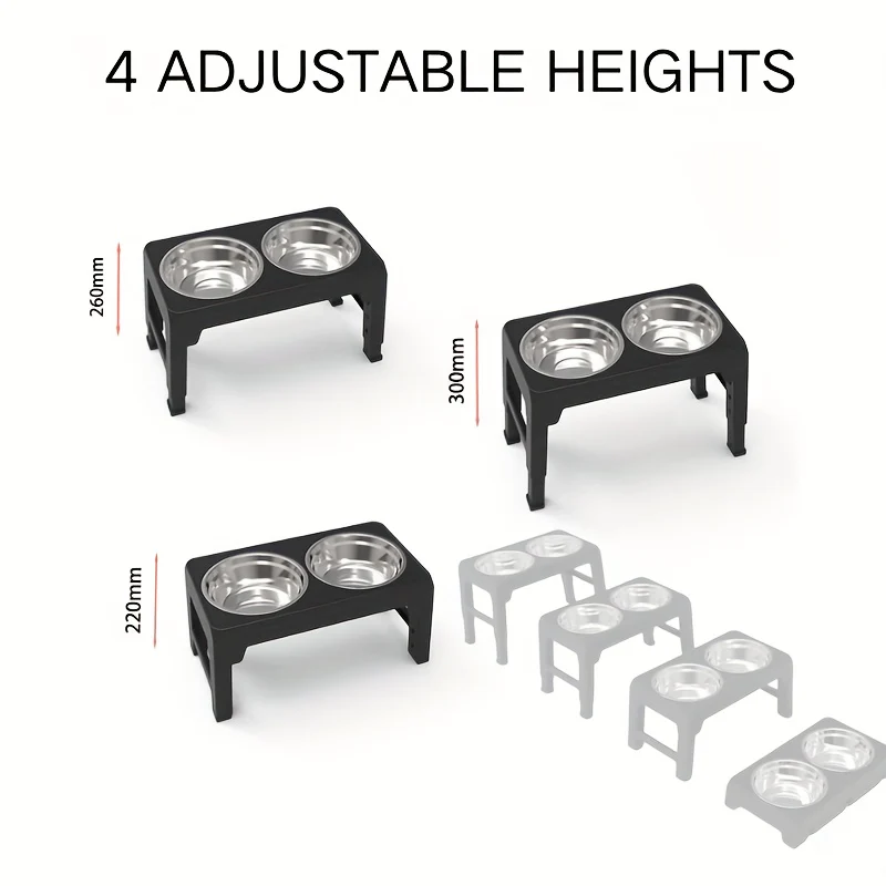 The Dog Bowl Rack Is Foldable And Adjustable In Height, Suitable For Dogs Of Various Body Types. It Includes 2 Feeding Bowls, A Pet Bowl That Can Be Raised And Lowered, And An Elevated Folding Bowl Rack.