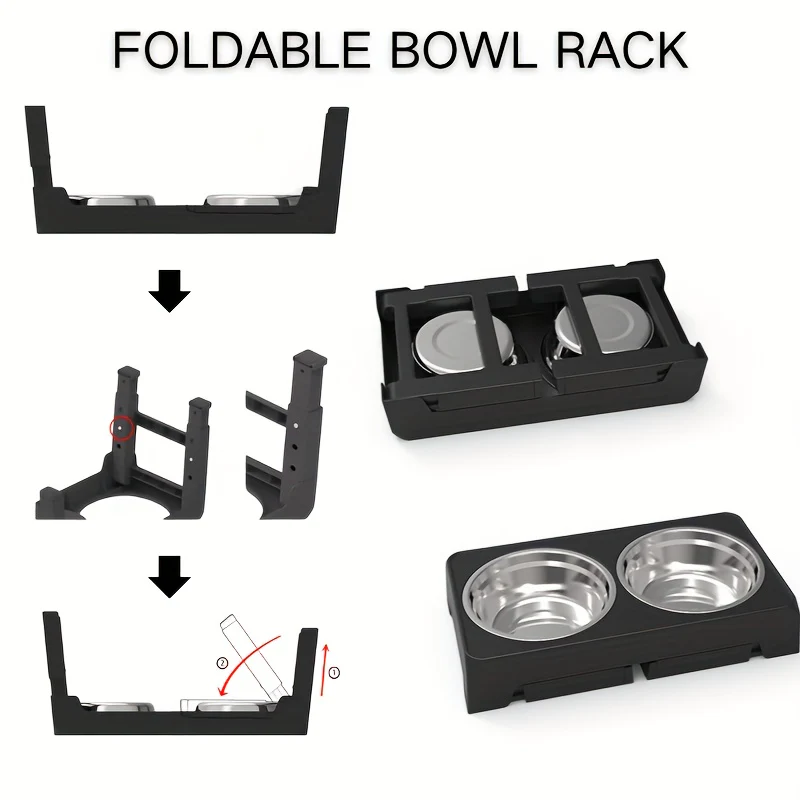 The Dog Bowl Rack Is Foldable And Adjustable In Height, Suitable For Dogs Of Various Body Types. It Includes 2 Feeding Bowls, A Pet Bowl That Can Be Raised And Lowered, And An Elevated Folding Bowl Rack.