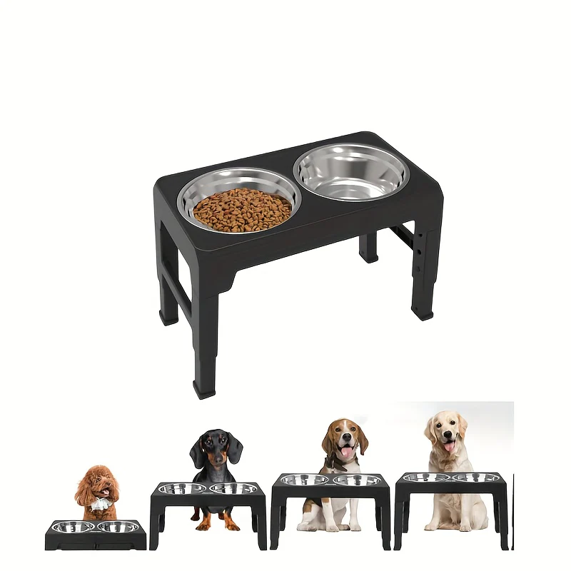 The Dog Bowl Rack Is Foldable And Adjustable In Height, Suitable For Dogs Of Various Body Types. It Includes 2 Feeding Bowls, A Pet Bowl That Can Be Raised And Lowered, And An Elevated Folding Bowl Rack.