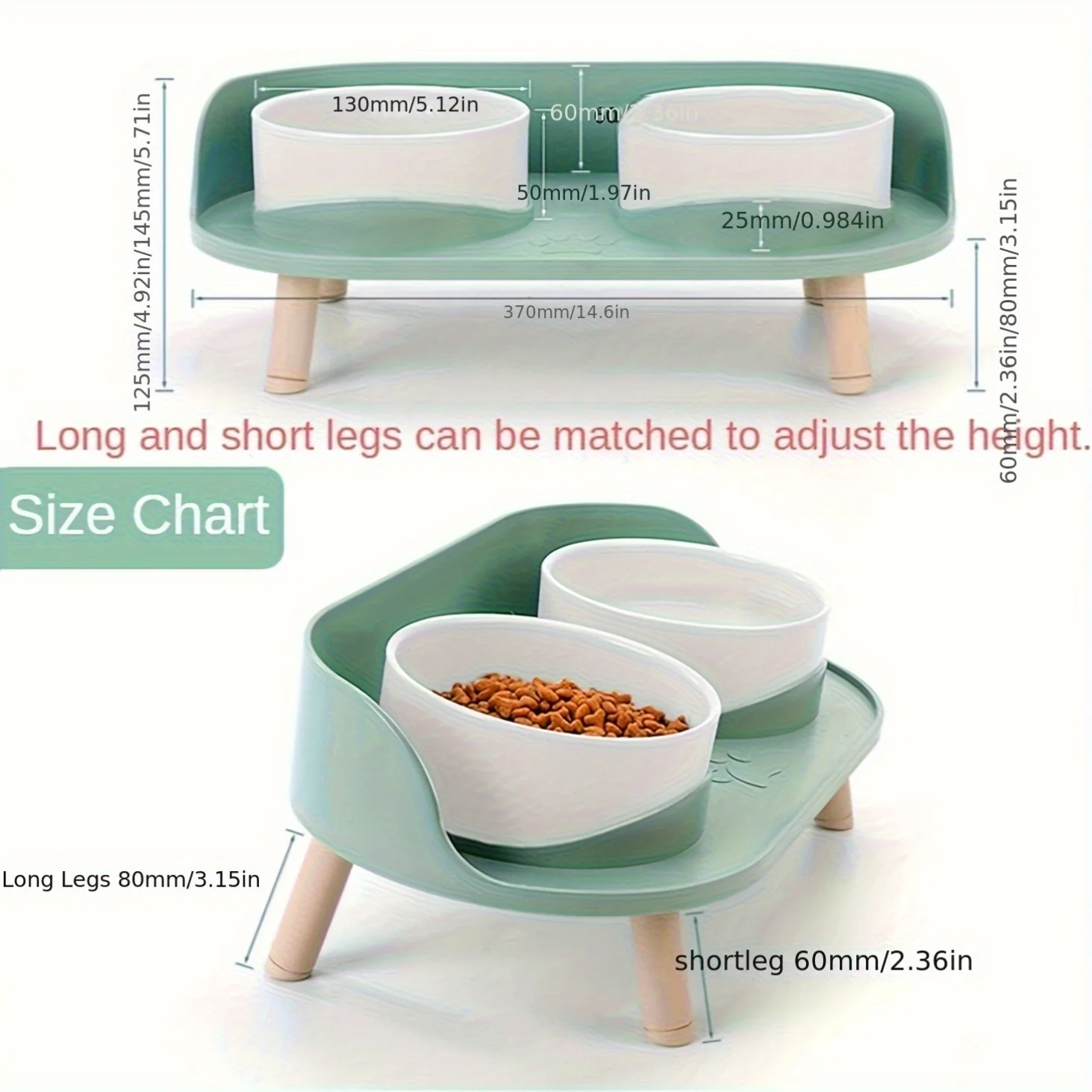 Pet Feeding Station With Double Bowls | Cat And Dog Food Water Bowls | Neck Protection Design | Non-Slip Spill-Resistant Base | Multifunctional Durable Feeder For Small And Medium Pets | Easy To Clean