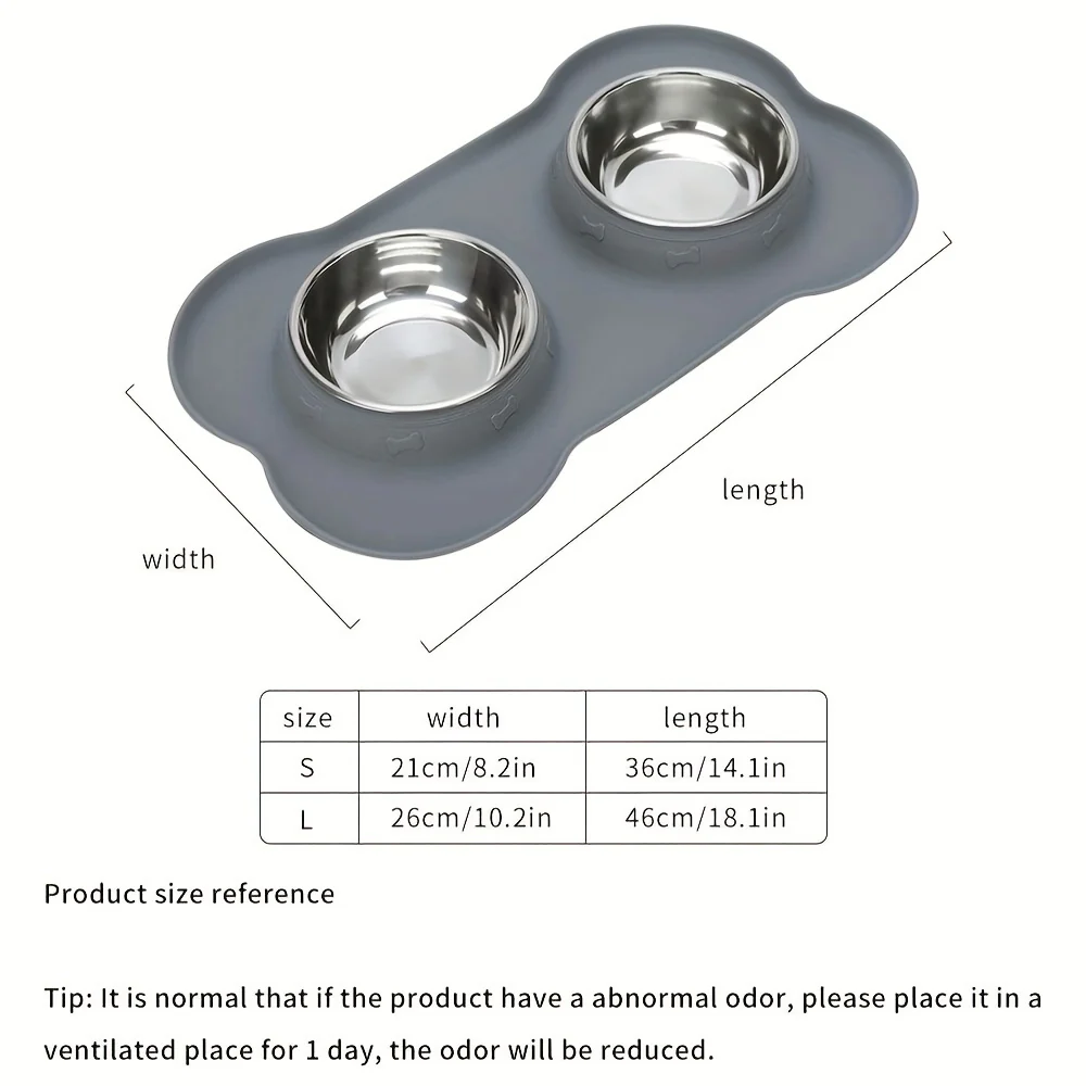 2-in-1 Dog Feeding & Watering Station, Thermoplastic Rubber Pet Bowl Mat with Stainless Steel Dual Bowls, Anti-Spill Pet Feeder, Includes Bowl Holder, Ideal for All Dog Breeds